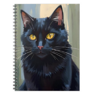 Caderno Espiral Gato Preto Pintura em Aquarela de Gatinho Bonito