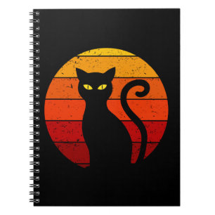 Caderno Espiral Gato Preto Vintage Retro Pôr do Sol Halloween I
