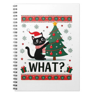 Caderno Espiral Gato Que Gato Preto Engraçado Empurrando Árvore De