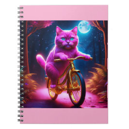 Caderno Espiral Gato Rosa Andando Na Bicicleta Do Ouro