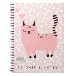 Caderno Espiral Gato Rosa e Polkadots - Gatos e Polkadots - Crianç
