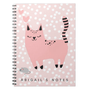 Caderno Espiral Gato Rosa e Polkadots - Gatos e Polkadots - Crianç