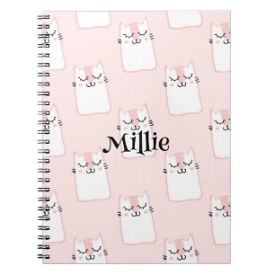 Caderno Espiral Gato Rosa Fofo Nome Personalizado Escola