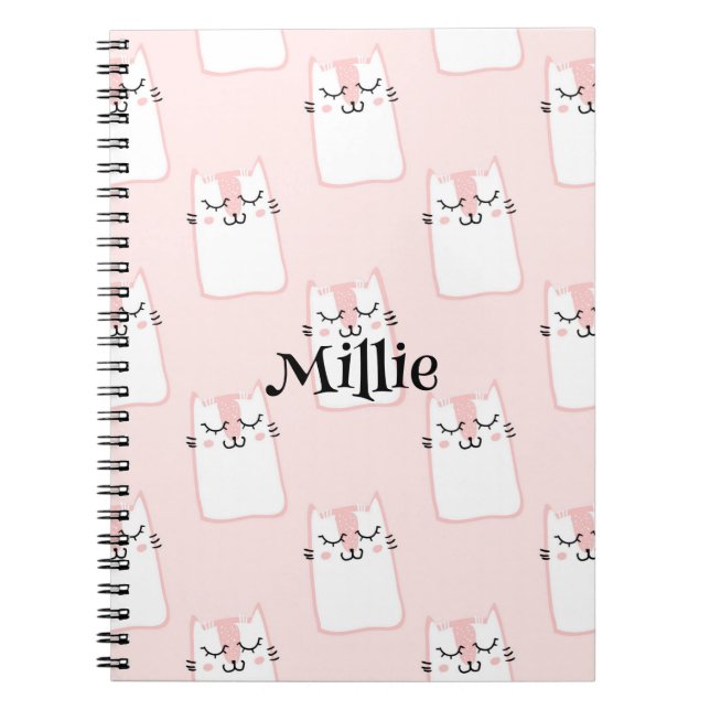 Caderno Espiral Gato Rosa Fofo Nome Personalizado Escola (Frente)