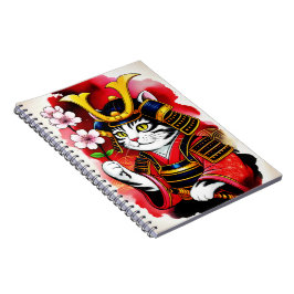 Caderno Espiral Gato Samurai Artístico Cereja Para Jornal e Escrit