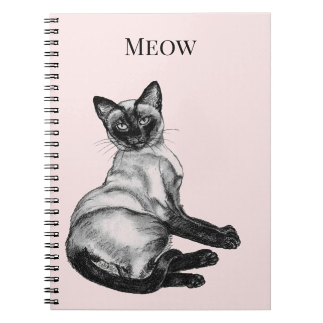 Caderno Espiral Gato Siamês Rosa Bege Branco (Frente)
