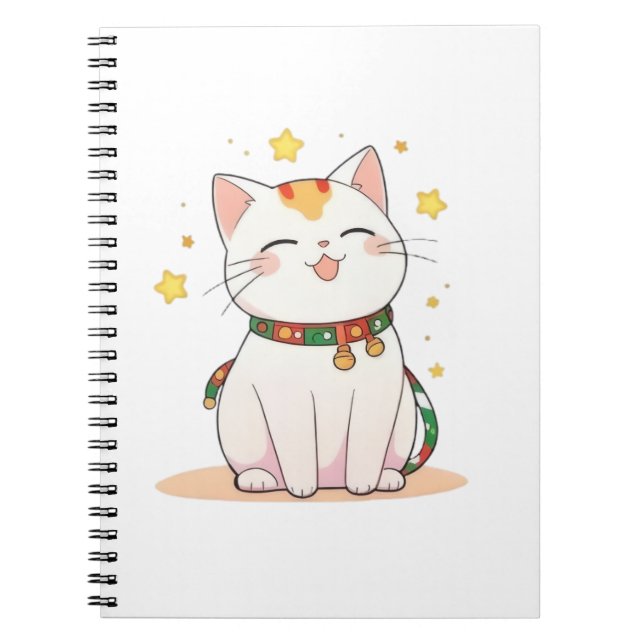 Caderno Espiral Gato Sortudo com Estrelas Design Kawaii (Frente)