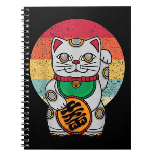 Caderno Espiral Gato Sortudo Japonês Maneki Neko Kawaii Koban Fen
