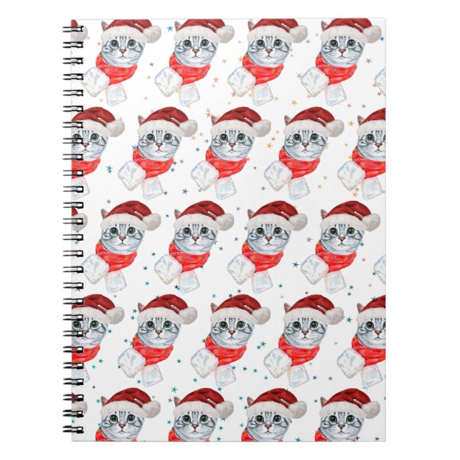 Caderno Espiral Gato Tabby de Natal com Cachecol Vermelho Para Ama (Frente)