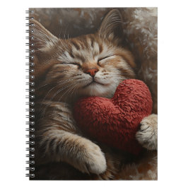 CADERNO ESPIRAL GATO TABBY DORMINDO FOFO COM TRAVESSEIRO DE CORAÇÃ