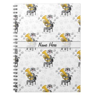 Caderno Espiral Gato Tocando Eufônio Músico de Brass Personalizado