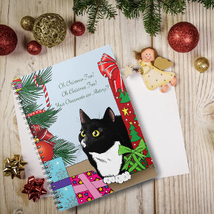 Caderno Espiral Gato Tuxedo de Árvore de Natal
