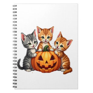 Caderno Espiral Gato Vintage Anos 90 Abóbora Halloween Floral Retr