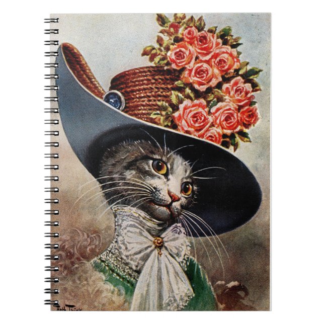 Caderno Espiral Gato Vitoriano com Bloco de Chapéu Floral (Frente)