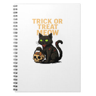 Caderno Espiral Gato Zombie - Design do Dia das Bruxas com Truque 