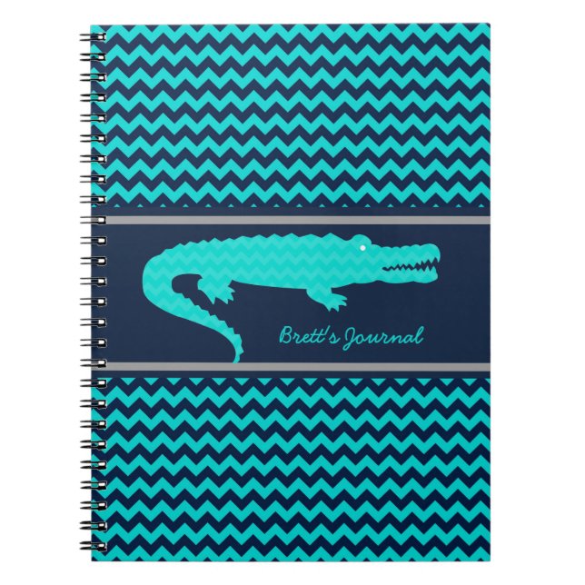 Caderno Espiral Gator Aqua/Marinho no notebook personalizado Chevr (Frente)