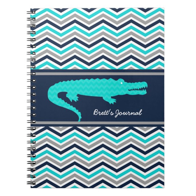 Caderno Espiral Gator Azul Aqua no Notebook Personalizado Chevron (Frente)