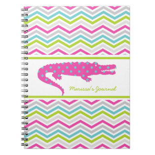 Caderno Espiral Gator rosa no notebook personalizado Chevron