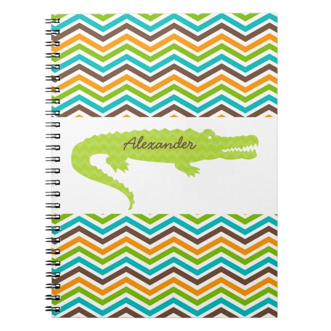 Caderno Espiral Gator Verde no Notebook Personalizado Chevron (Frente)