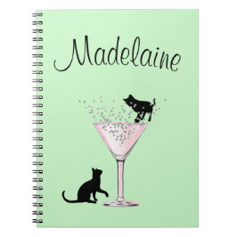 Caderno Espiral Gatos Amantes de Gato Bolhas Modernas Mint Verde P
