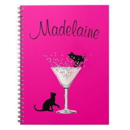 Caderno Espiral Gatos Amantes de Gato Bolhas Rosa Moderno Pessoal