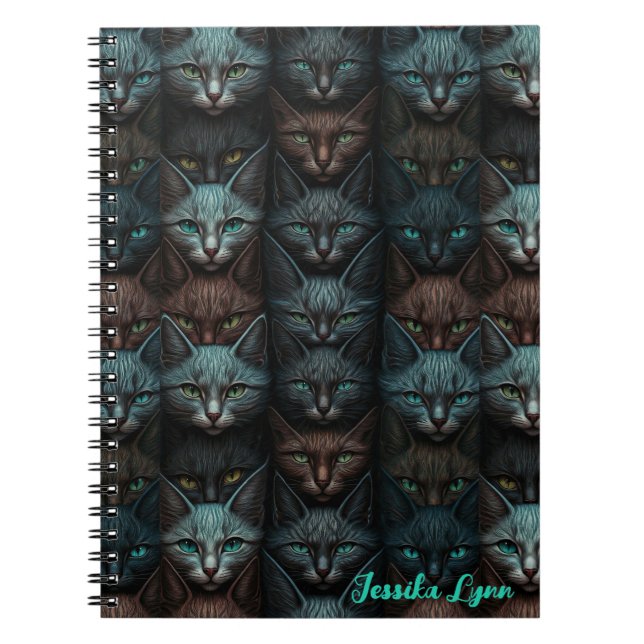 Caderno Espiral Gatos Belos Amantes Personalizados Escuros Persona (Frente)