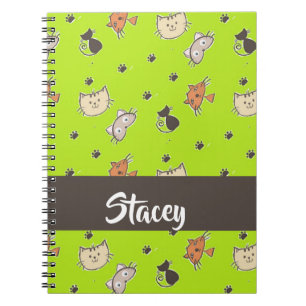 Caderno Espiral Gatos bonitos em verde