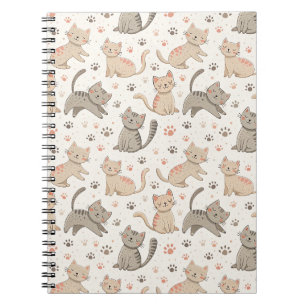 Caderno Espiral Gatos brincalhões e marcas de patas - Padrão de ga