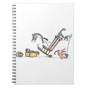 Caderno Espiral Gatos Brincando Animais De Companhia Desenho Felin