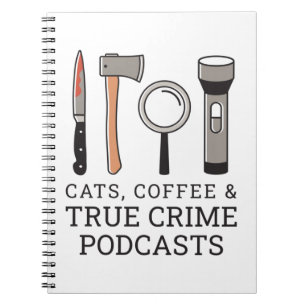 CADERNO ESPIRAL GATOS, CAFÉ E VERDADEIROS PODCASTES DE CRIME
