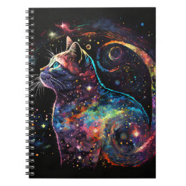 CADERNO ESPIRAL GATOS CELESTIAIS COLORIDOS NO ESPAÇO