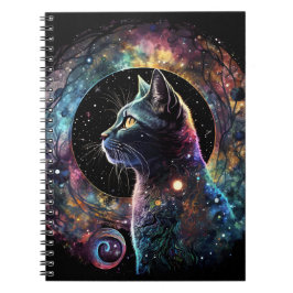CADERNO ESPIRAL GATOS CELESTIAIS COLORIDOS NO ESPAÇO