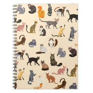 Caderno Espiral Gatos Coloridos: Diferentes Padrões De Raças