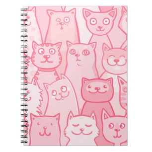 Caderno Espiral Gatos Cor-De-Rosa, Padrão Adorável Sem Olhos.