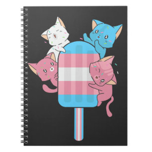 Caderno Espiral Gatos da Bandeira Transgênero e uma Picolé