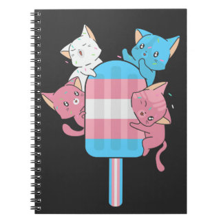 Caderno Espiral Gatos da Bandeira Transgênero e uma Picolé