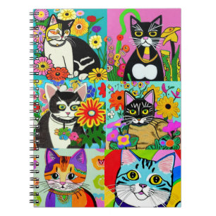 Caderno Espiral Gatos de desenho animado em estilo de arte Fook ca
