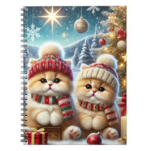 Caderno Espiral Gatos de gatinho em decoração festiva de Natal e N