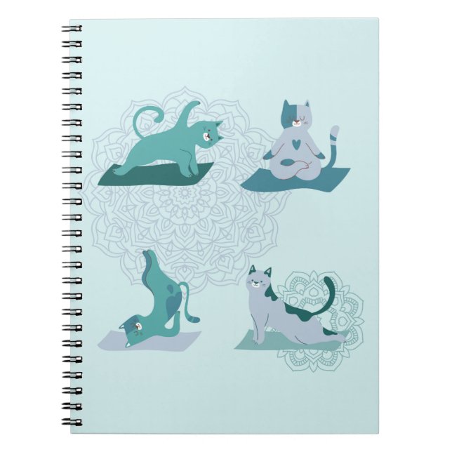 Caderno Espiral Gatos de ioga verde (Frente)