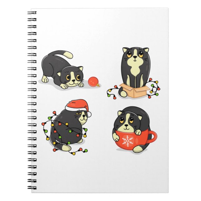Caderno Espiral Gatos de Natal bonitos e Engraçados (Frente)