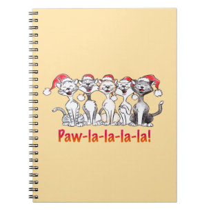 Caderno Espiral Gatos de Natal Cantando com Chapéus de Papai Noel