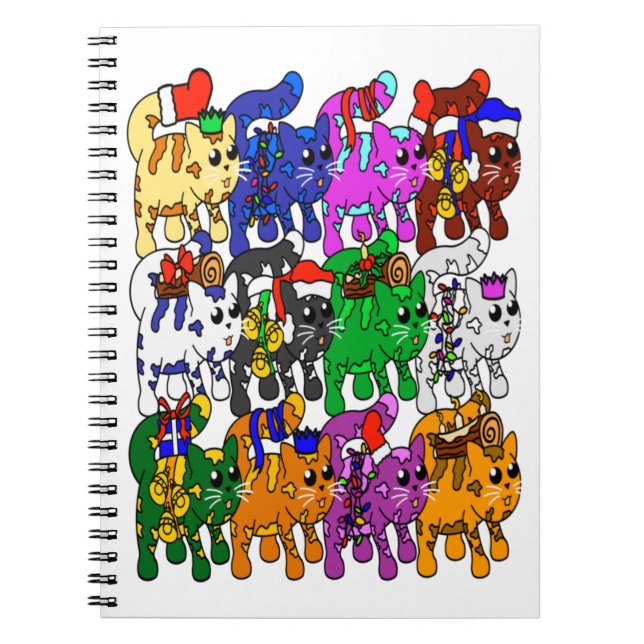 Caderno Espiral Gatos de Natal Festivos Jolly Meowy (Frente)