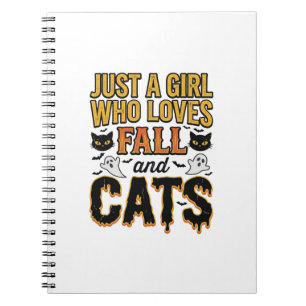 Caderno Espiral Gatos de Outono Garota de Halloween Design Gráfico