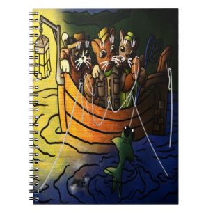 Caderno Espiral Gatos De Pesca Noturna