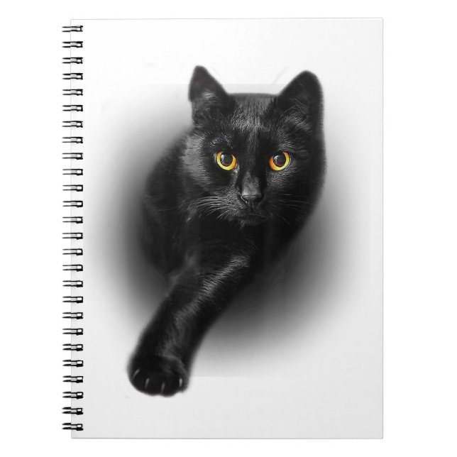 Caderno Espiral Gatos de T-Shirt de Olhos Amarelos de Gato Negro (Frente)