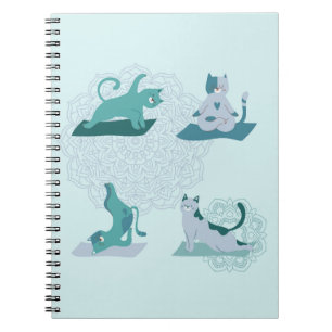 Caderno Espiral Gatos de Yoga Verdes