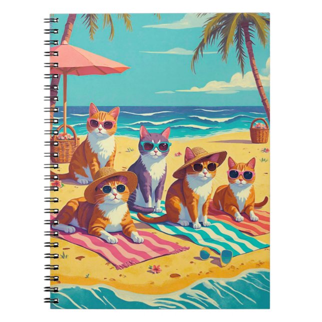 Caderno Espiral Gatos descendo na praia (Frente)