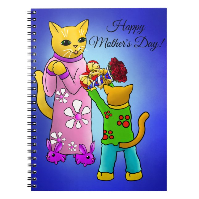 Caderno Espiral Gatos do dia de as mães (Frente)