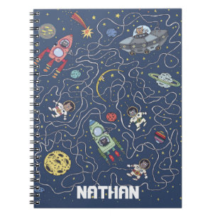 Caderno Espiral Gatos e foguetes em crianças personalizadas no es