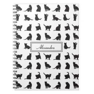 Caderno Espiral Gatos em Silhueta Preta com Monograma de Nome